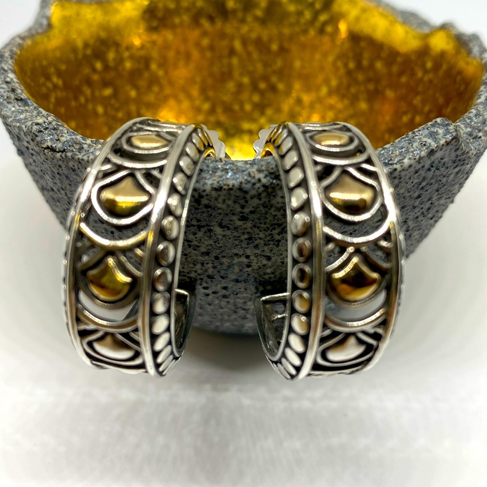 John Hardy Naga Silver 18K Hoop Earrings